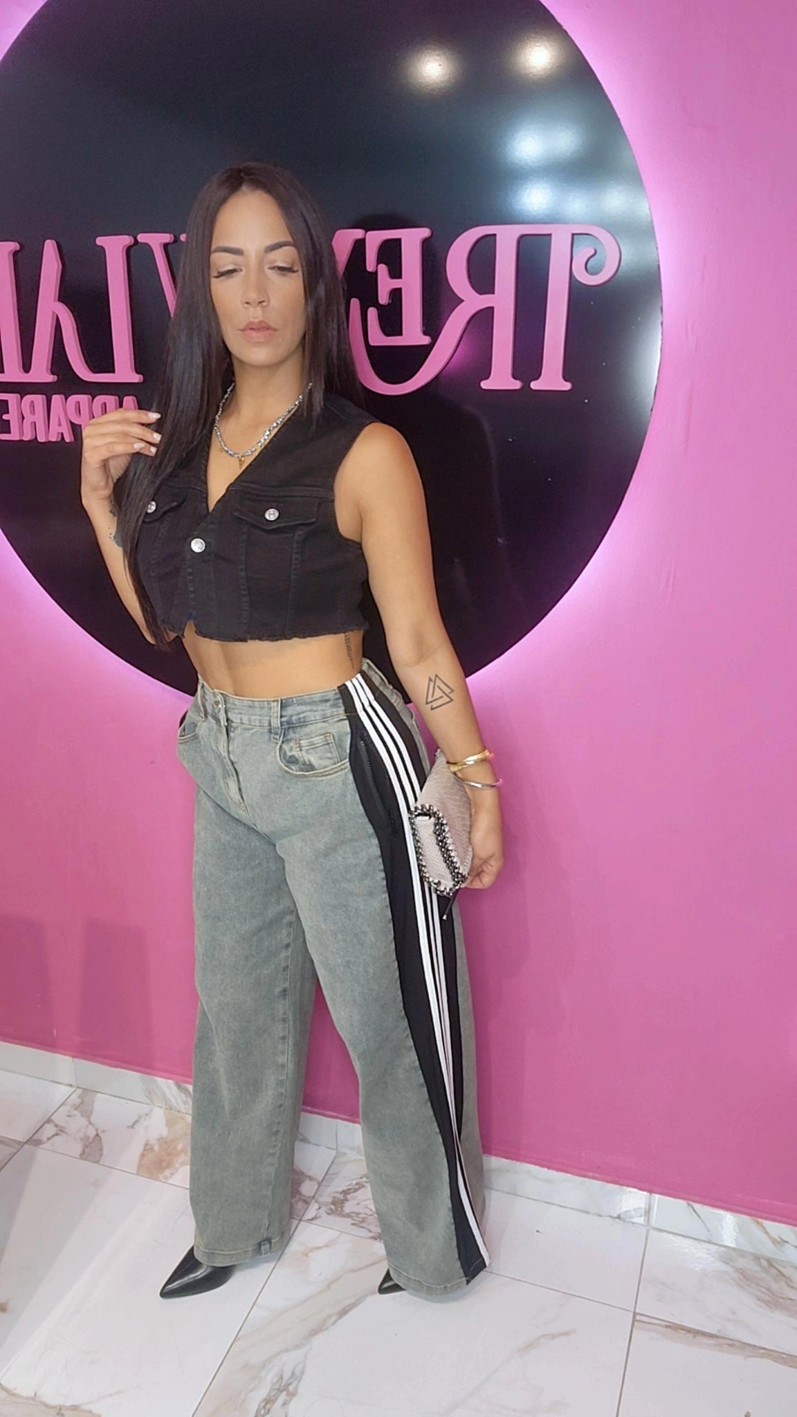 Stripped oversized Distress jeans